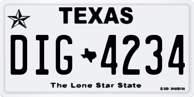 TX license plate DIG4234