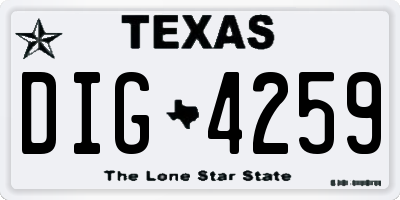 TX license plate DIG4259