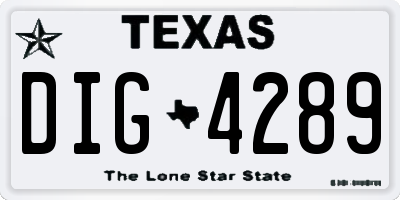 TX license plate DIG4289