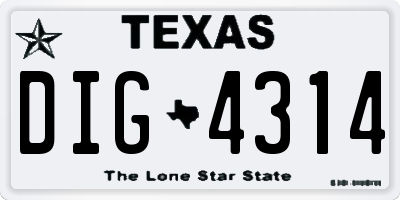 TX license plate DIG4314