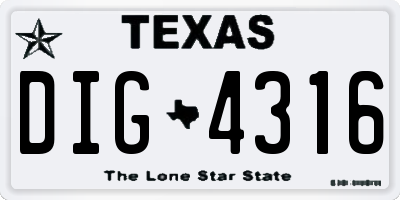 TX license plate DIG4316