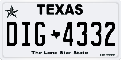TX license plate DIG4332