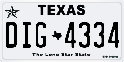 TX license plate DIG4334