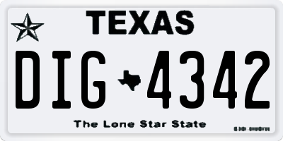 TX license plate DIG4342