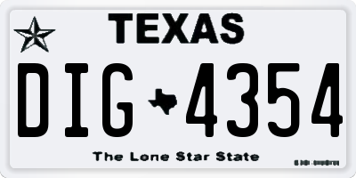 TX license plate DIG4354