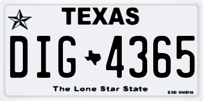 TX license plate DIG4365