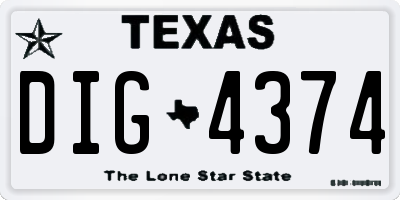 TX license plate DIG4374