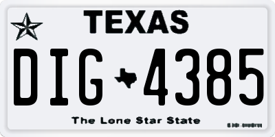 TX license plate DIG4385