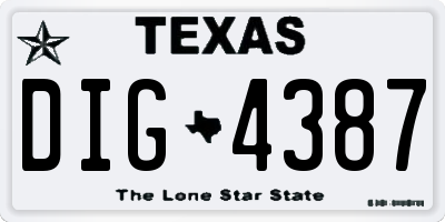 TX license plate DIG4387