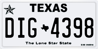 TX license plate DIG4398