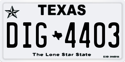 TX license plate DIG4403