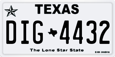 TX license plate DIG4432