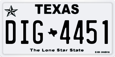 TX license plate DIG4451