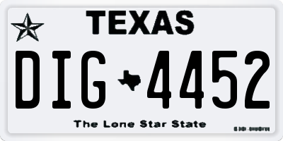TX license plate DIG4452