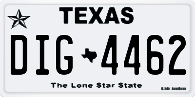 TX license plate DIG4462