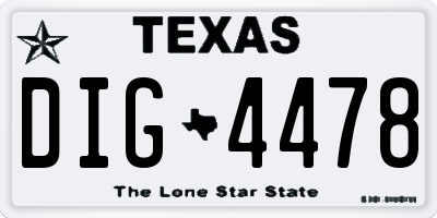 TX license plate DIG4478