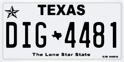 TX license plate DIG4481