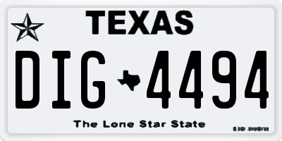 TX license plate DIG4494