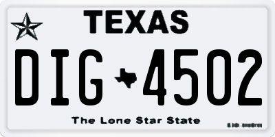 TX license plate DIG4502
