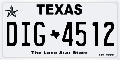 TX license plate DIG4512