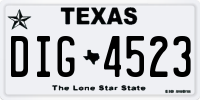 TX license plate DIG4523