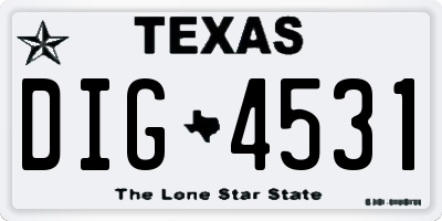 TX license plate DIG4531
