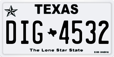 TX license plate DIG4532