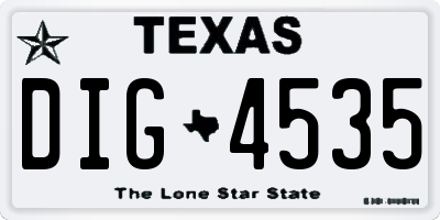 TX license plate DIG4535