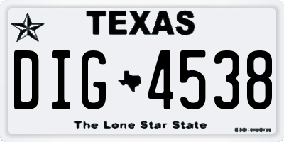TX license plate DIG4538