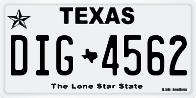 TX license plate DIG4562