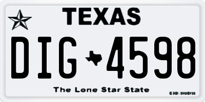 TX license plate DIG4598