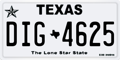 TX license plate DIG4625