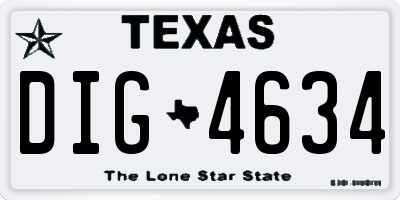 TX license plate DIG4634