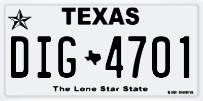 TX license plate DIG4701