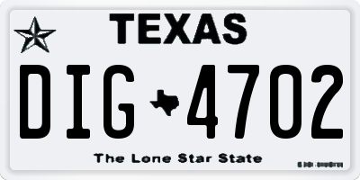 TX license plate DIG4702