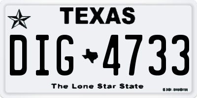 TX license plate DIG4733