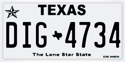 TX license plate DIG4734
