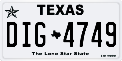 TX license plate DIG4749