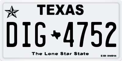 TX license plate DIG4752