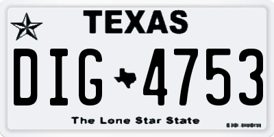 TX license plate DIG4753