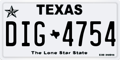TX license plate DIG4754
