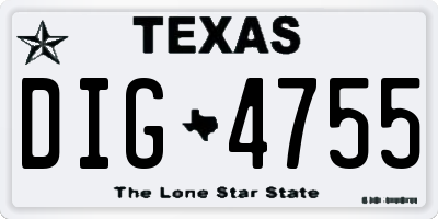 TX license plate DIG4755