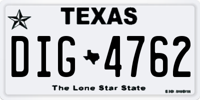 TX license plate DIG4762