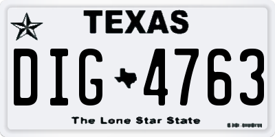 TX license plate DIG4763