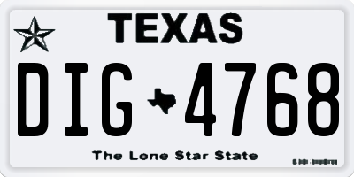 TX license plate DIG4768