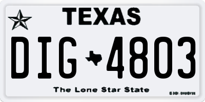 TX license plate DIG4803