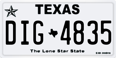 TX license plate DIG4835