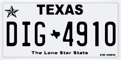 TX license plate DIG4910