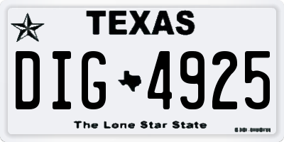 TX license plate DIG4925