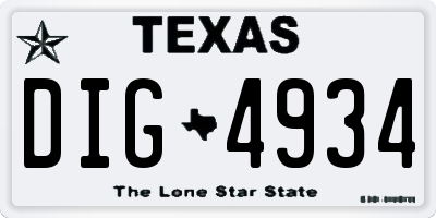 TX license plate DIG4934